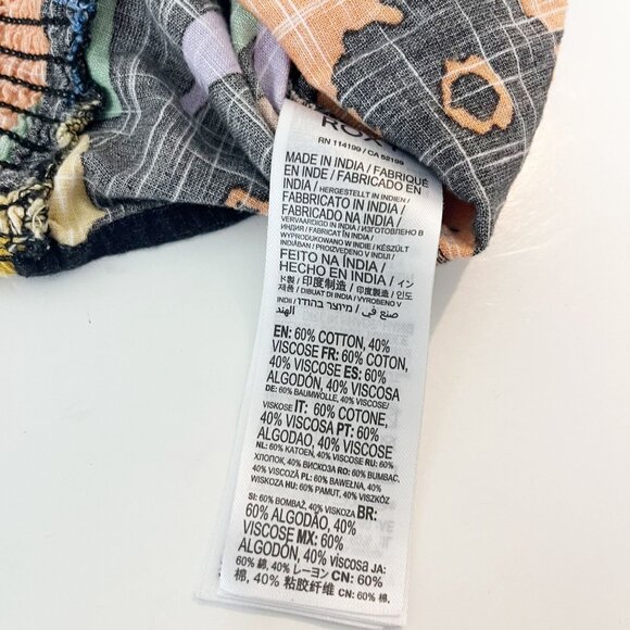 Roxy Black Floral Multicolor Handkerchief Crop Top Boho Beach - Size Large - Picture 4 of 6